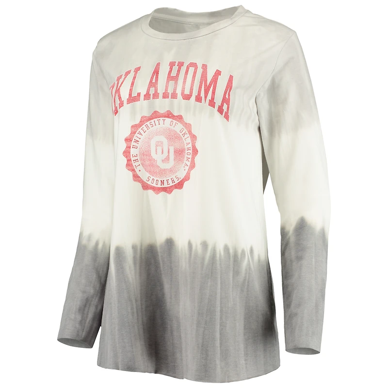 T-shirt à manches longues et imprimé dip-dye à volants blanc/gris Gameday Couture des Oklahoma Sooners pour femme