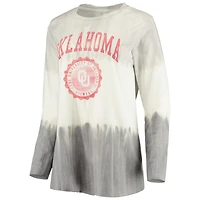 T-shirt à manches longues et imprimé dip-dye à volants blanc/gris Gameday Couture des Oklahoma Sooners pour femme