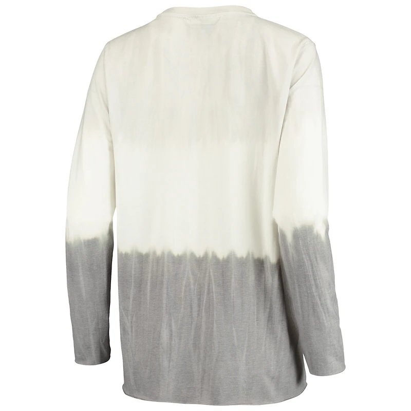 Women's Gameday Couture White/Gray Oklahoma Sooners High Line Tiered Dip-Dye Long Sleeve Tri-Blend T-Shirt