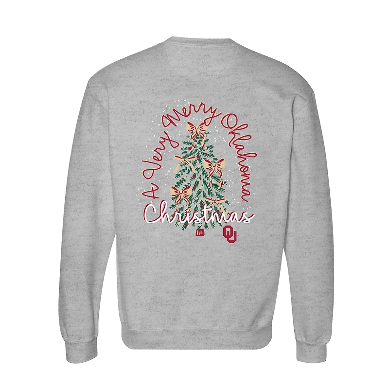 Sweat-shirt à col rond pour femme, gris chiné, Oklahoma Sooners, motif sapin de Noël classique