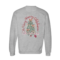 Sweat-shirt à col rond pour femme, gris chiné, Oklahoma Sooners, motif sapin de Noël classique