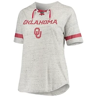 Women's Heathered Gray Oklahoma Sooners Plus Lace-Up V-Neck T-Shirt