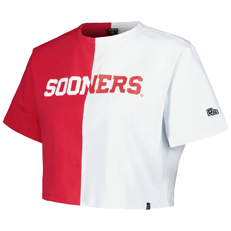 Women's Hype and Vice Crimson/White Oklahoma Sooners Color Block Brandy Cropped T-Shirt