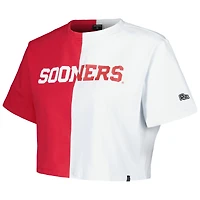 Women's Hype and Vice Crimson/White Oklahoma Sooners Color Block Brandy Cropped T-Shirt