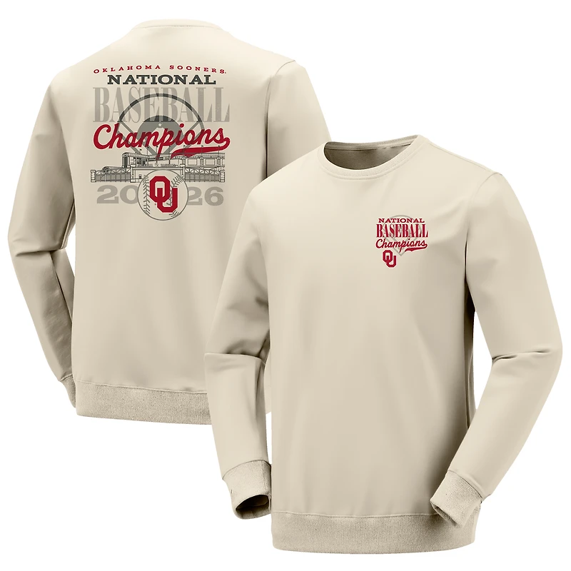 Women's Image One Cream Oklahoma Sooners 2026 NCAA Baseball Men's College World Series Champions Overlay Crewneck Sweatshirt