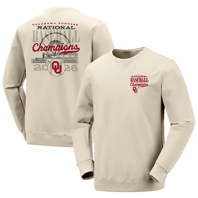 Women's Image One Cream Oklahoma Sooners 2026 NCAA Baseball Men's College World Series Champions Overlay Crewneck Sweatshirt