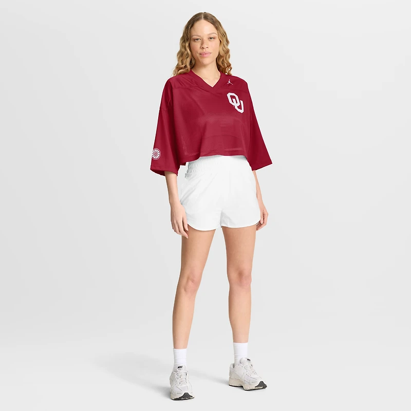 Women's Jordan Brand Crimson Oklahoma Sooners Cropped Mesh Dri-FIT Fashion Jersey