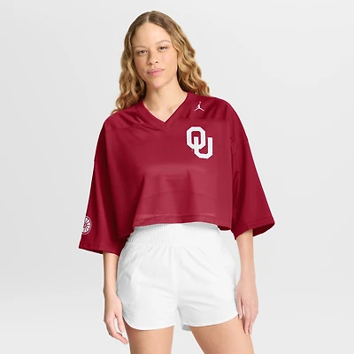Women's Jordan Brand Crimson Oklahoma Sooners Cropped Mesh Dri-FIT Fashion Jersey