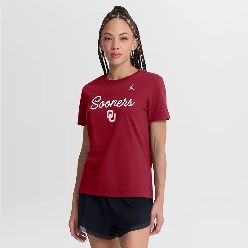 Women's Jordan Brand Crimson Oklahoma Sooners Script Mantra Logo T-Shirt