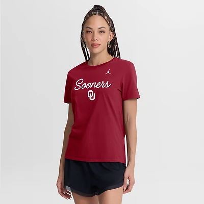 Women's Jordan Brand Crimson Oklahoma Sooners Script Mantra Logo T-Shirt