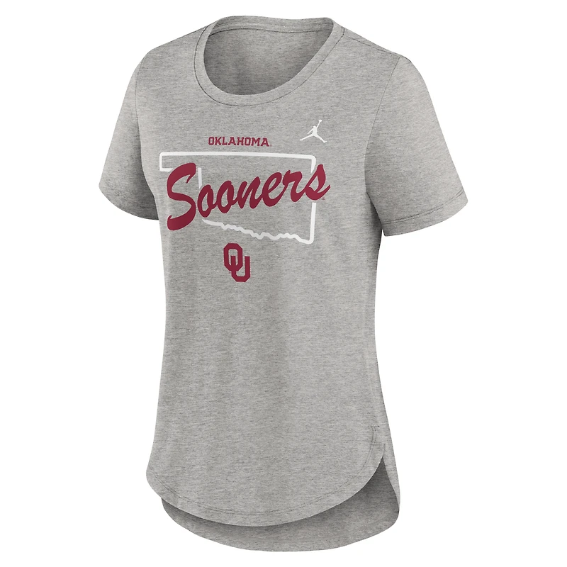 T-shirt tri-blend Jordan Brand Heather Grey pour femme avec logo Mantra sur le campus local des Sooners de l'Oklahoma