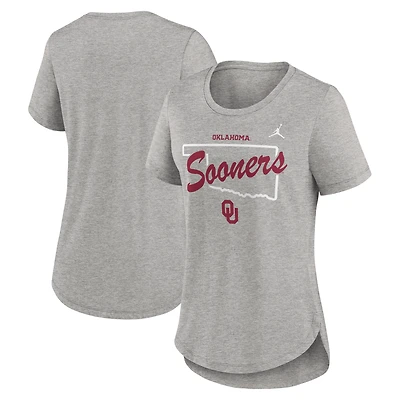 T-shirt tri-blend Jordan Brand Heather Grey pour femme avec logo Mantra sur le campus local des Sooners de l'Oklahoma