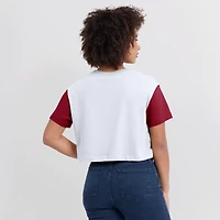 T-shirt court Jordan Brand Dri-FIT blanc/cramoisi pour femme, Oklahoma Sooners, avec inscription en blocs de couleur