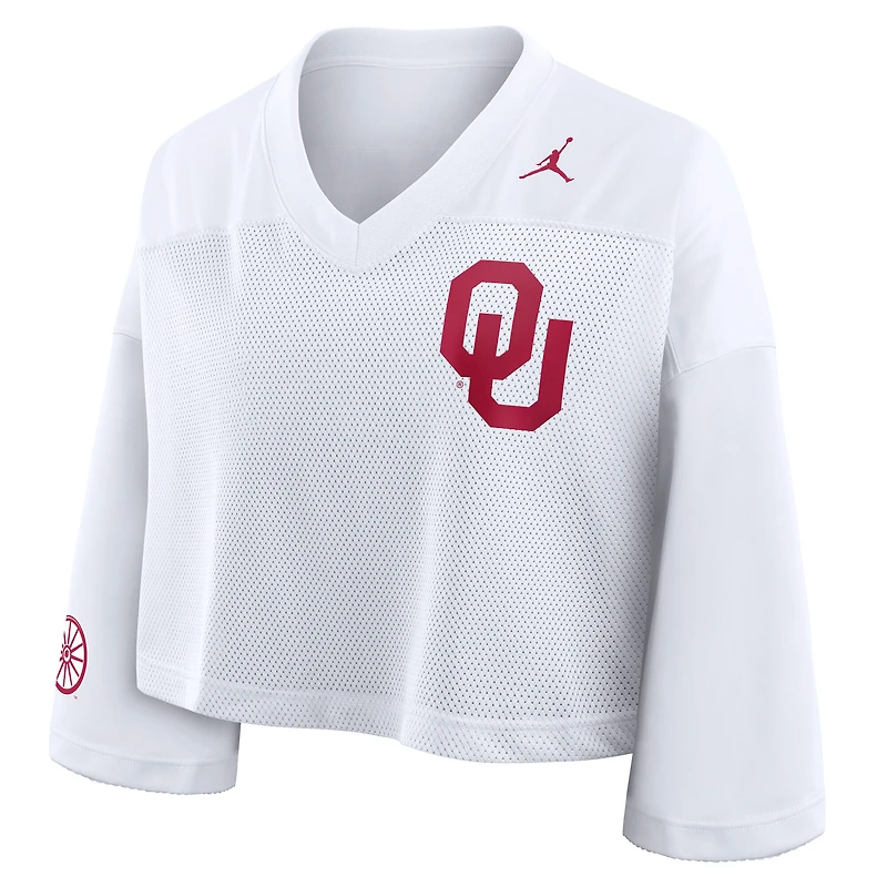 Women's Jordan Brand White Oklahoma Sooners Cropped Mesh Dri-FIT Fashion Jersey