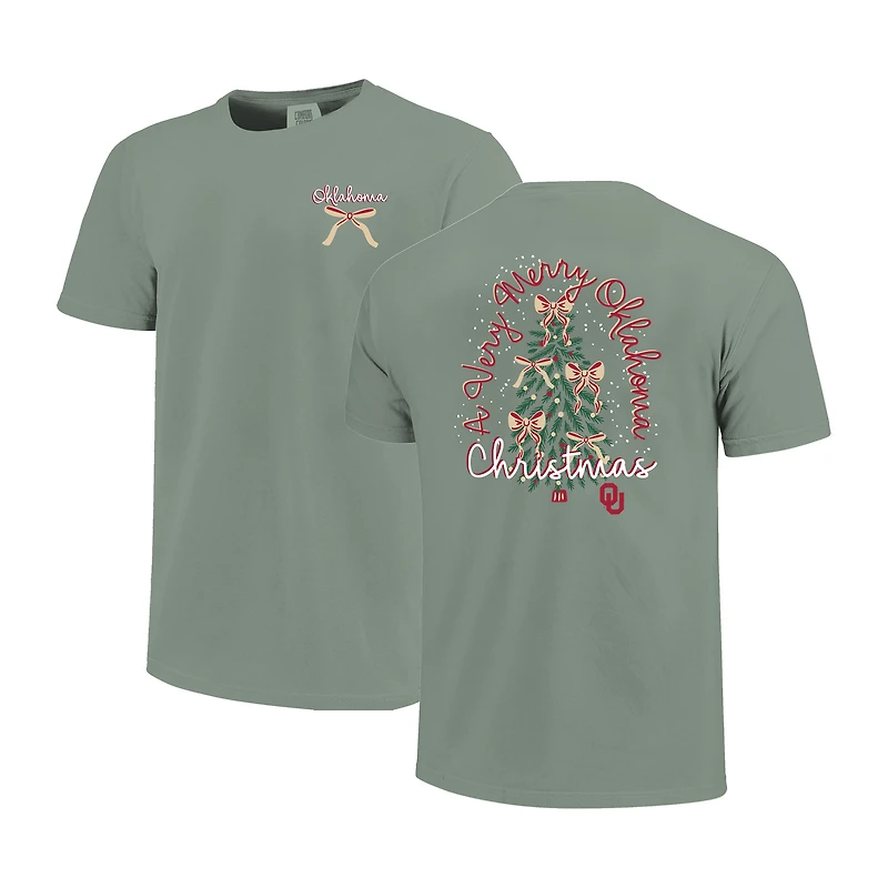 T-shirt de Noël vert clair pour femmes Oklahoma Sooners, motif sapin Noël, couleurs confortables