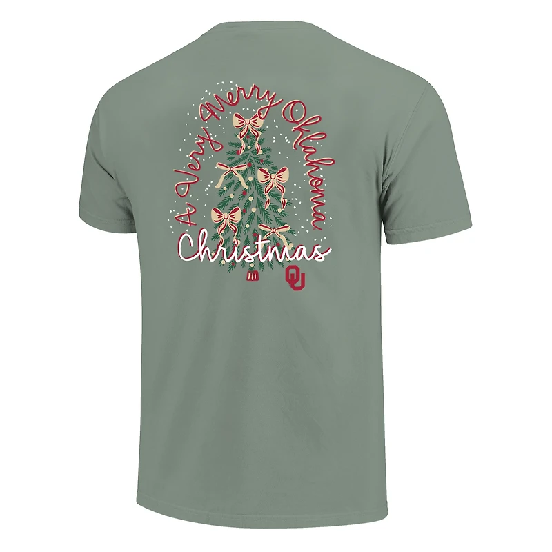 T-shirt de Noël vert clair pour femmes Oklahoma Sooners, motif sapin Noël, couleurs confortables