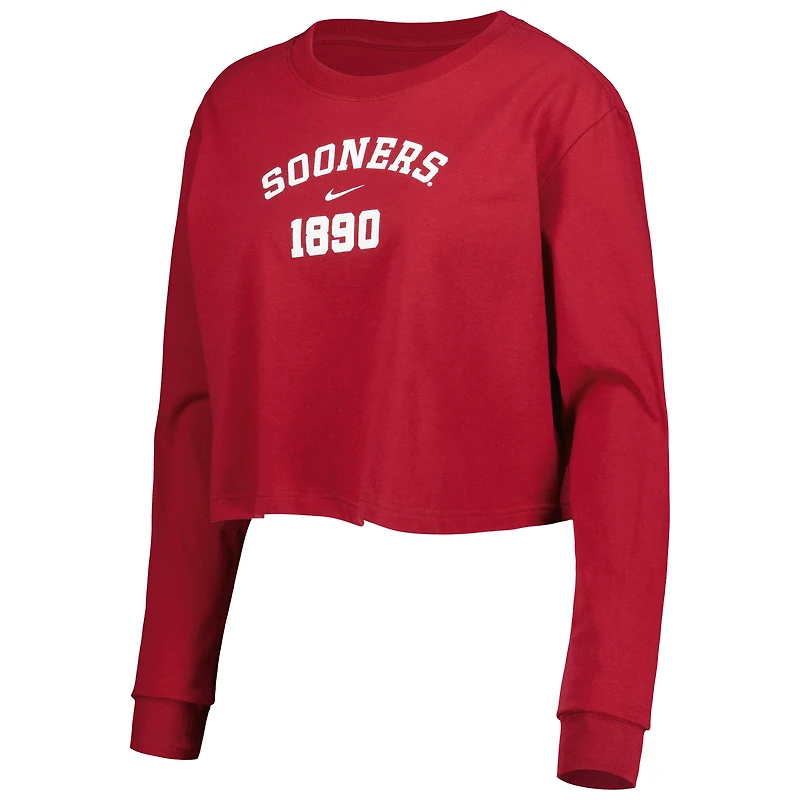Women's Nike Crimson Oklahoma Sooners Est. Cropped Long Sleeve T-Shirt