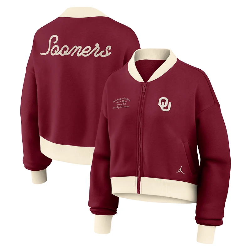 Veste bomber zippée courte et oversize Nike Crimson Oklahoma Sooners pour femme