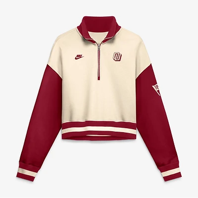Pull court à col zippé Nike Oklahoma Sooners pour femme, coloris naturel/cramoisi, modèle Legacy oversize Legacy.