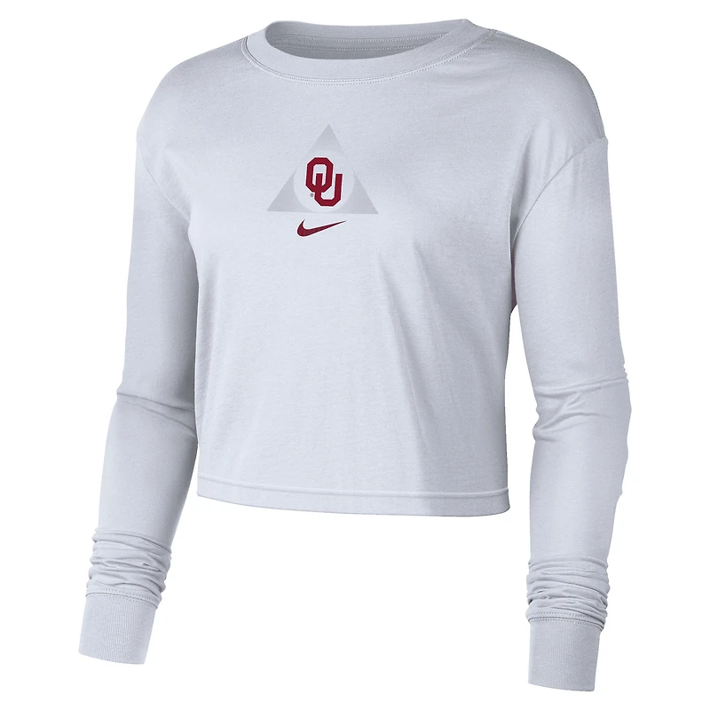 T-shirt court à manches longues Nike blanc Oklahoma Sooners pour femme