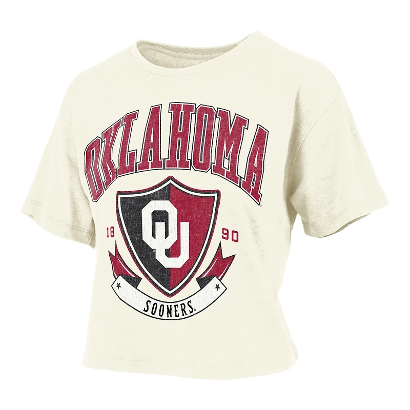 Women's Pressbox Cream Oklahoma Sooners Buckler Vintage Cropped T-Shirt