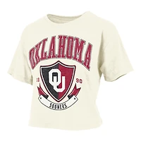 Women's Pressbox Cream Oklahoma Sooners Buckler Vintage Cropped T-Shirt