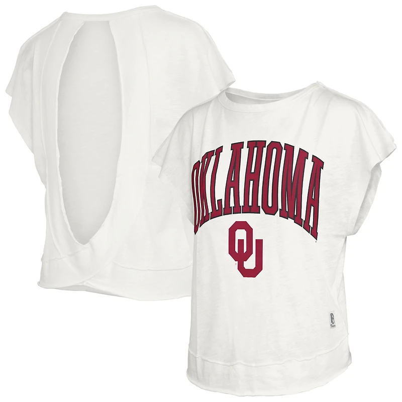 T-shirt Pressbox Cream pour femmes, Oklahoma Sooners, Nelson Movement, dos ouvert, en flammé.