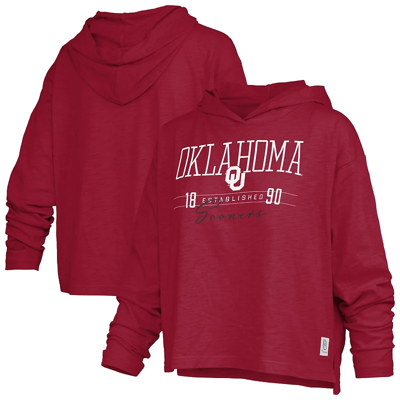 Women's Pressbox  Crimson Oklahoma Sooners Castillo Slub Waist Length Long Sleeve Hooded T-Shirt