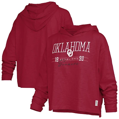 Women's Pressbox  Crimson Oklahoma Sooners Castillo Slub Waist Length Long Sleeve Hooded T-Shirt