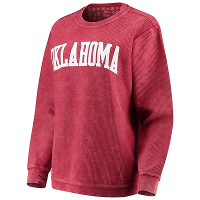 Sweat-shirt à enfiler basique Pressbox Crimson Oklahoma Sooners pour femme, en velours côtelé délavé vintage.