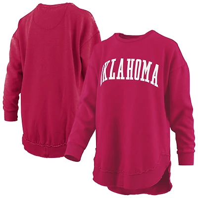 Women's Pressbox  Crimson Oklahoma Sooners Melange Poncho Vintage Fleece Long Sleeve Pullover Sweatshirt