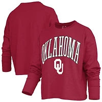 T-shirt à manches longues et coupe carrée pour femme, Pressbox Crimson Oklahoma Sooners Motley.