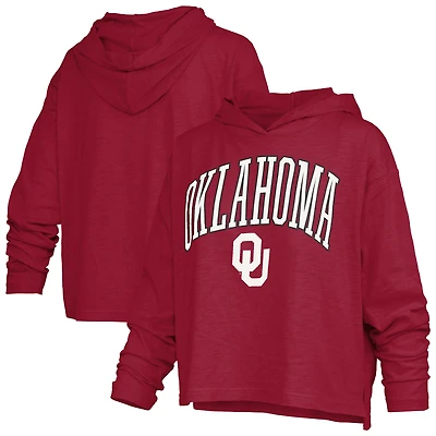 T-shirt à capuche manches longues Pressbox Crimson Oklahoma Sooners Nelson Arch Over Logo pour femmes