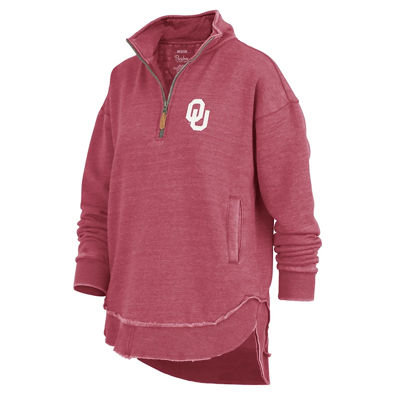 Sweat-shirt à capuche et fermeture éclair quart de tour pour femme, poncho Northfork Sojourn des Sooners l'Oklahoma Pressbox Crimson