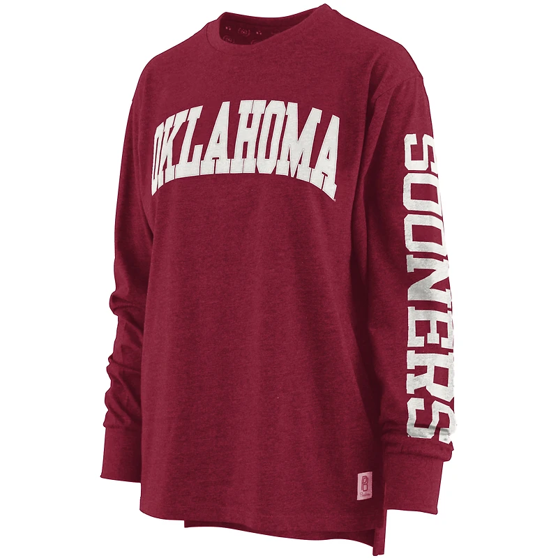 T-shirt à manches longues pour femme Pressbox Crimson Oklahoma Sooners Taille Plus Two-Hit Canyon