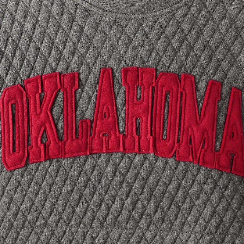Sweat-shirt matelassé Pressbox Heather Charcoal pour femmes, motif orignal des Oklahoma Sooners