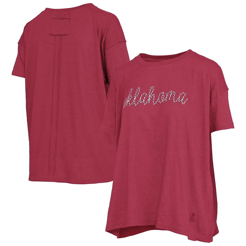 T-shirt oversize à coutures apparentes, couleur chinée cramoisi, Oklahoma Sooners, pour femme.