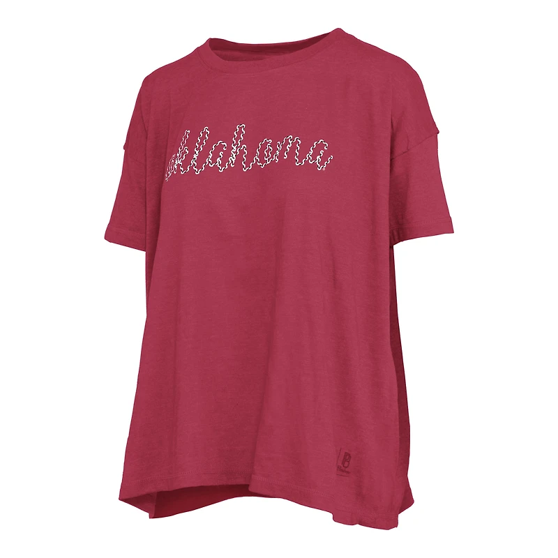 T-shirt oversize à coutures apparentes, couleur chinée cramoisi, Oklahoma Sooners, pour femme.