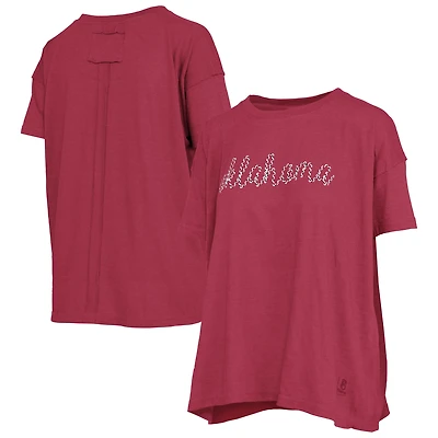 T-shirt oversize à coutures apparentes, couleur chinée cramoisi, Oklahoma Sooners, pour femme.