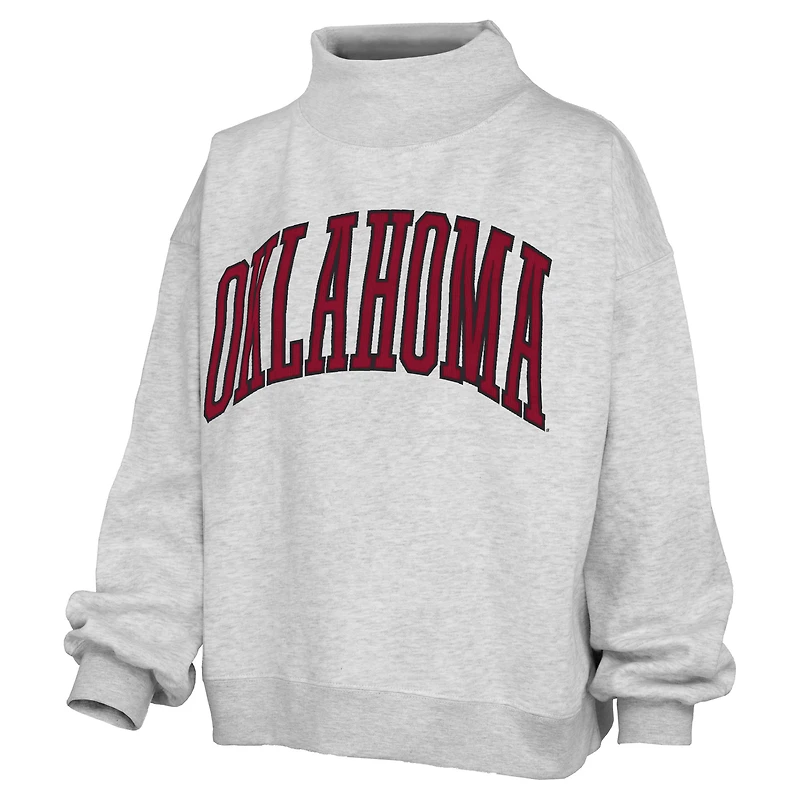 Sweat-shirt à col montant Nelson surdimensionné gris chiné pour femme, Oklahoma Sooners, de la marque Pressbox.