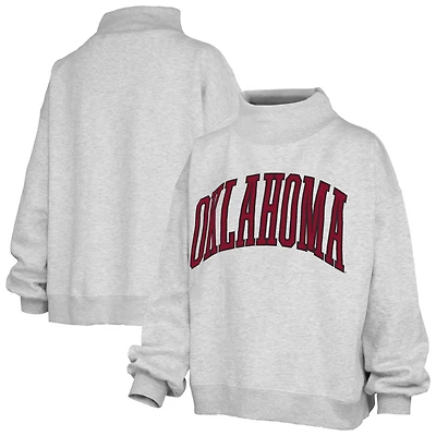 Women's Pressbox Heather Gray Oklahoma Sooners Oversized Nelson Mock Neck Sweatshirt
