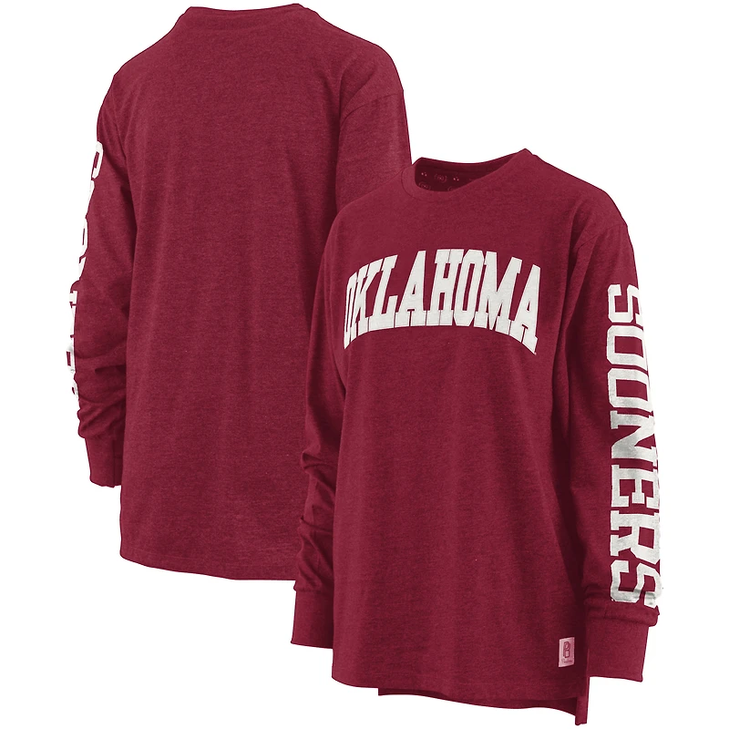 T-shirt à manches longues Pressbox Heathered Crimson Oklahoma Sooners Two-Hit Canyon pour femme