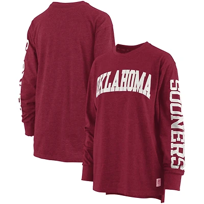 T-shirt à manches longues Pressbox Heathered Crimson Oklahoma Sooners Two-Hit Canyon pour femme