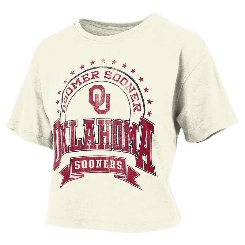 T-shirt à manches courtes en jersey flammé naturel Pressbox Oklahoma Sooners pour femme