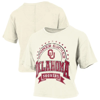 Women's Pressbox Natural Oklahoma Sooners Vintage Wash Waist-Length Slub T-Shirt