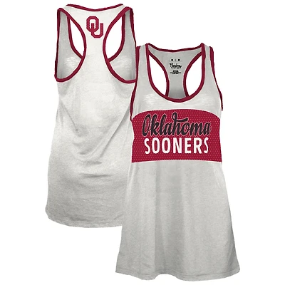 Women's Pressbox White/Crimson Oklahoma Sooners Tracy Racerback Burnout Tank Top
