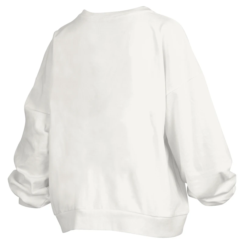 Women's Pressbox White Oklahoma Sooners Janice Retro Logo Oversized Pullover Sweatshirt