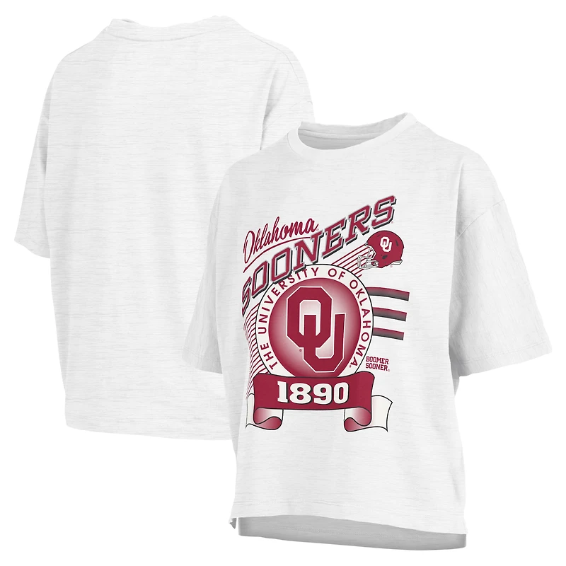 T-shirt blanc flammé Pressbox Oklahoma Sooners Rock & Roll pour femmes