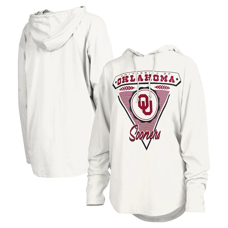 T-shirt à capuche blanc manches longues Pressbox pour femmes Oklahoma Sooners San Bruno