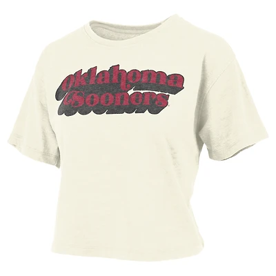 T-shirt blanc longueur taille Pressbox pour femmes Oklahoma Sooners Vintage Easy Team Name